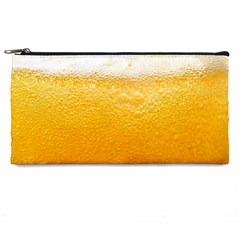 Texture Pattern Macro Glass Of Beer Foam White Yellow Pencil Case by Semog4