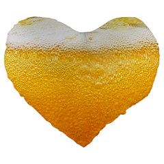 Texture Pattern Macro Glass Of Beer Foam White Yellow Large 19  Premium Flano Heart Shape Cushions by Semog4