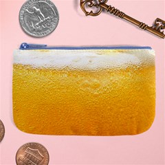 Texture Pattern Macro Glass Of Beer Foam White Yellow Large Coin Purse by Semog4