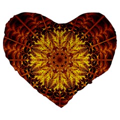 Abstract Gold Mandala Yellow Large 19  Premium Flano Heart Shape Cushions by Semog4