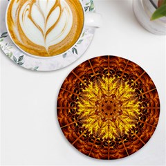 Abstract Gold Mandala Yellow Uv Print Round Tile Coaster by Semog4