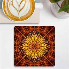 Abstract Gold Mandala Yellow Uv Print Square Tile Coaster  by Semog4