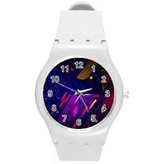 Colorful Abstract Background Creative Digital Art Colorful Geometric Artwork Round Plastic Sport Watch (m) by Semog4