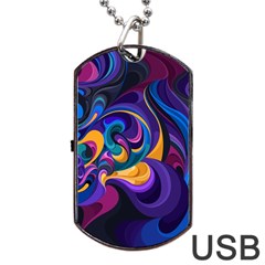 Colorful Waves Abstract Waves Curves Art Abstract Material Material Design Dog Tag Usb Flash (two Sides) by Semog4