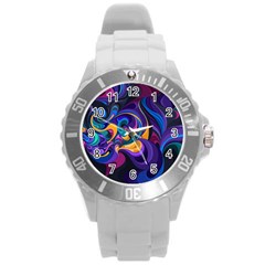 Colorful Waves Abstract Waves Curves Art Abstract Material Material Design Round Plastic Sport Watch (l) by Semog4