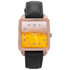 Beer Texture Liquid Bubbles Rose Gold Leather Watch  by Semog4