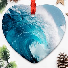 Tsunami Big Blue Wave Ocean Waves Water Ornament (heart) by Semog4