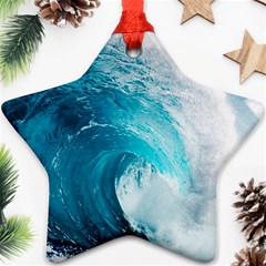 Tsunami Big Blue Wave Ocean Waves Water Ornament (star) by Semog4