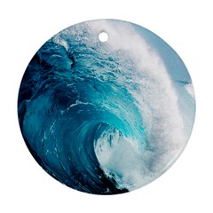 Tsunami Big Blue Wave Ocean Waves Water Round Ornament (two Sides) by Semog4