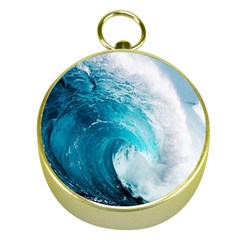 Tsunami Big Blue Wave Ocean Waves Water Gold Compasses