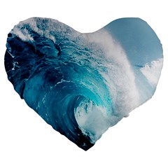 Tsunami Big Blue Wave Ocean Waves Water Large 19  Premium Flano Heart Shape Cushions by Semog4