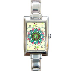 Mandala Flowers Abstract Butterflies Floral Pattern Summer Rectangle Italian Charm Watch by Semog4