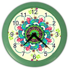 Mandala Flowers Abstract Butterflies Floral Pattern Summer Color Wall Clock by Semog4