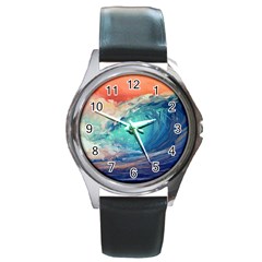 Artistic Wave Sea Round Metal Watch by Semog4