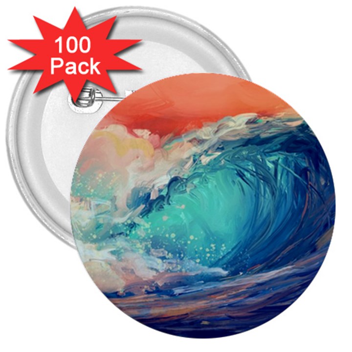 Artistic Wave Sea 3  Buttons (100 pack) 