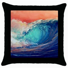 Artistic Wave Sea Throw Pillow Case (black) by Semog4