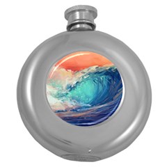 Artistic Wave Sea Round Hip Flask (5 Oz) by Semog4