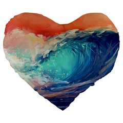 Artistic Wave Sea Large 19  Premium Heart Shape Cushions by Semog4