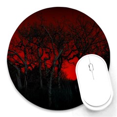 Dark Forest Jungle Plant Black Red Tree Round Mousepad by Semog4