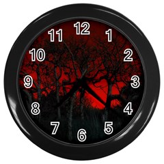 Dark Forest Jungle Plant Black Red Tree Wall Clock (black) by Semog4