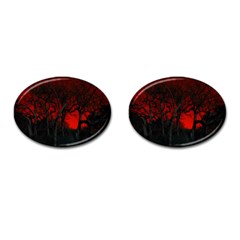 Dark Forest Jungle Plant Black Red Tree Cufflinks (oval) by Semog4