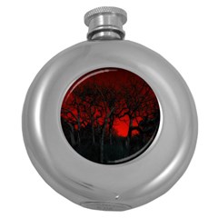 Dark Forest Jungle Plant Black Red Tree Round Hip Flask (5 Oz) by Semog4