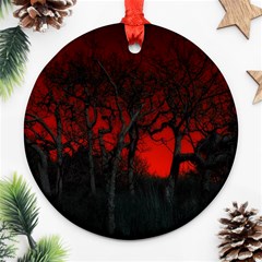 Dark Forest Jungle Plant Black Red Tree Round Ornament (two Sides) by Semog4