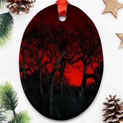 Dark Forest Jungle Plant Black Red Tree Oval Ornament (two Sides) by Semog4