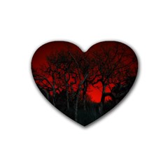 Dark Forest Jungle Plant Black Red Tree Rubber Heart Coaster (4 Pack) by Semog4