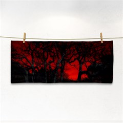 Dark Forest Jungle Plant Black Red Tree Hand Towel by Semog4