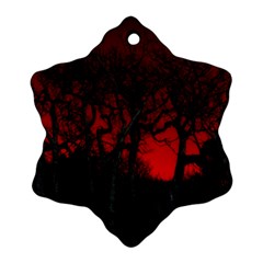 Dark Forest Jungle Plant Black Red Tree Ornament (snowflake)