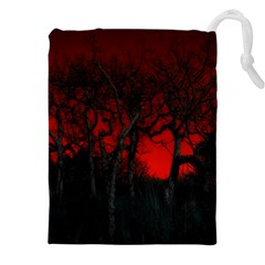 Dark Forest Jungle Plant Black Red Tree Drawstring Pouch (5xl) by Semog4