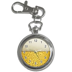 Texture Pattern Macro Glass Of Beer Foam White Yellow Art Key Chain Watches by Semog4