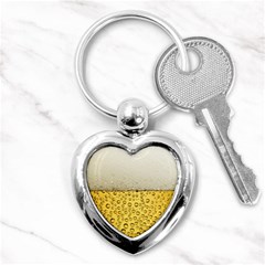 Texture Pattern Macro Glass Of Beer Foam White Yellow Art Key Chain (heart) by Semog4