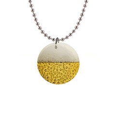 Texture Pattern Macro Glass Of Beer Foam White Yellow Art 1  Button Necklace by Semog4