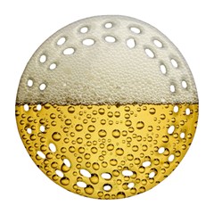 Texture Pattern Macro Glass Of Beer Foam White Yellow Art Ornament (round Filigree)