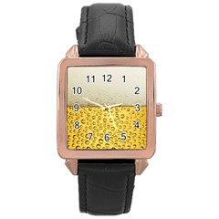 Texture Pattern Macro Glass Of Beer Foam White Yellow Art Rose Gold Leather Watch  by Semog4