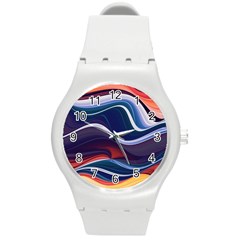 Wave Of Abstract Colors Round Plastic Sport Watch (m) by Semog4