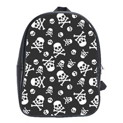 Skull-crossbones-seamless-pattern-holiday-halloween-wallpaper-wrapping-packing-backdrop School Bag (xl) by Ravend