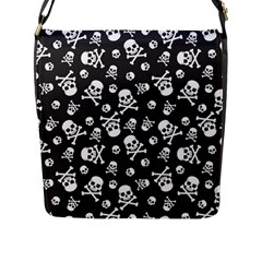 Skull-crossbones-seamless-pattern-holiday-halloween-wallpaper-wrapping-packing-backdrop Flap Closure Messenger Bag (l) by Ravend