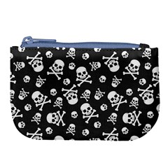 Skull-crossbones-seamless-pattern-holiday-halloween-wallpaper-wrapping-packing-backdrop Large Coin Purse by Ravend