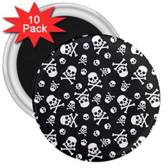 Skull-crossbones-seamless-pattern-holiday-halloween-wallpaper-wrapping-packing-backdrop 3  Magnets (10 Pack)  by Ravend