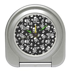 Skull-crossbones-seamless-pattern-holiday-halloween-wallpaper-wrapping-packing-backdrop Travel Alarm Clock by Ravend