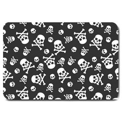 Skull-crossbones-seamless-pattern-holiday-halloween-wallpaper-wrapping-packing-backdrop Large Doormat by Ravend