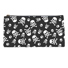 Skull-crossbones-seamless-pattern-holiday-halloween-wallpaper-wrapping-packing-backdrop Pencil Case by Ravend