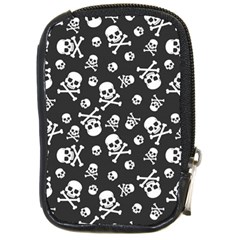 Skull-crossbones-seamless-pattern-holiday-halloween-wallpaper-wrapping-packing-backdrop Compact Camera Leather Case by Ravend