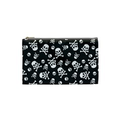 Skull-crossbones-seamless-pattern-holiday-halloween-wallpaper-wrapping-packing-backdrop Cosmetic Bag (small) by Ravend