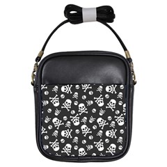 Skull-crossbones-seamless-pattern-holiday-halloween-wallpaper-wrapping-packing-backdrop Girls Sling Bag by Ravend