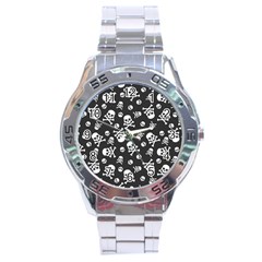 Skull-crossbones-seamless-pattern-holiday-halloween-wallpaper-wrapping-packing-backdrop Stainless Steel Analogue Watch by Ravend