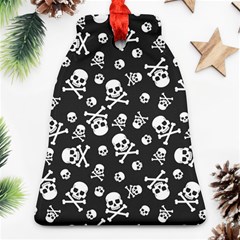 Skull-crossbones-seamless-pattern-holiday-halloween-wallpaper-wrapping-packing-backdrop Ornament (bell) by Ravend